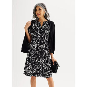 Croft & Barrow Dress Womens 2X Plus Black Floral Smocked Midi Boho Modest Flowy